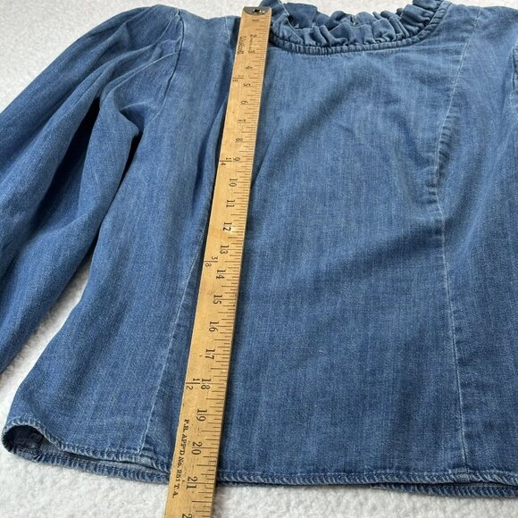 Zara Women's Cottagecore Modest Zip Back Denim Top Long Sleeve Size S Blue - Picture 5 of 7